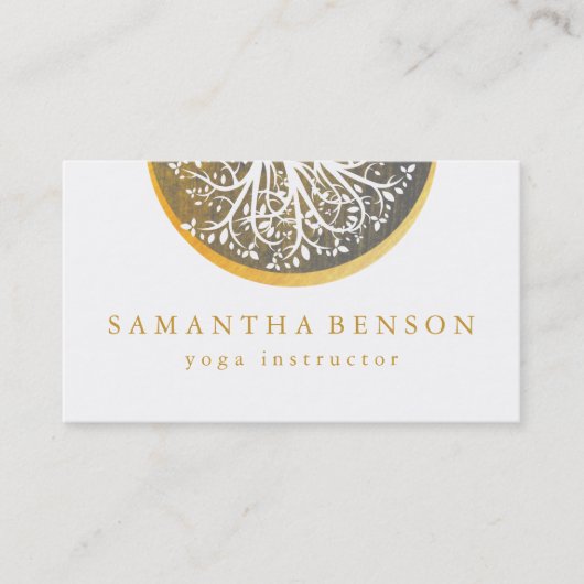 Elegantes GoldAquarell-Baum-Yoga und Meditation Visitenkarte (Vorderseite)