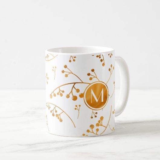 Elegantes Goldbeerenmuster aus Monogramm Kaffeetasse (VorderseiteRechts)