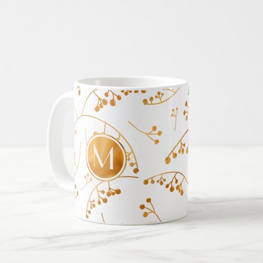 Elegantes Goldbeerenmuster aus Monogramm Kaffeetasse (Vorderseite Links)