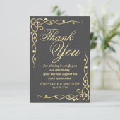 Elegantes Goldbelaubte Reben auf Schwarzem Dankeskarte (Stehend Vorderseite)