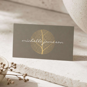 Elegantes Goldblatt-Logo auf Taupe Visitenkarte