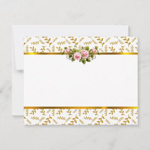 Elegantes Goldblatt und rosa Rose Danke Mitteilungskarte