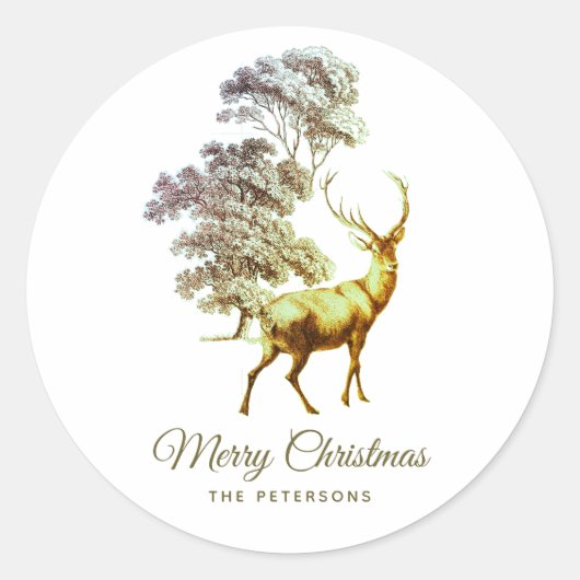 Elegantes Goldbraun Hirsch im Waldenamen Runder Aufkleber (Vorderseite)