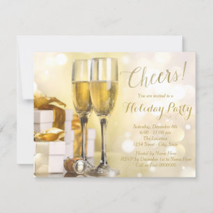 Elegantes Goldchampagne-Feiertags-Party Einladung