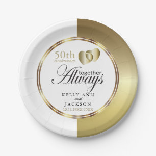 Elegantes Golden 50. Herzdesign Pappteller