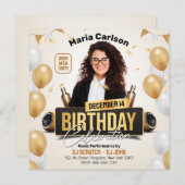 Elegantes Golden Adult Geburtstagsparty Foto Einladung (Vorne/Hinten)