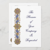 Elegantes Golden & Blue Antique Kunst, Dichtung un Einladung (Vorne/Hinten)