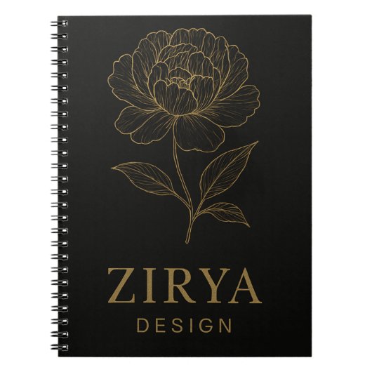 Elegantes Golden Blume Notebook von Zirya Design Notizblock (Vorderseite)