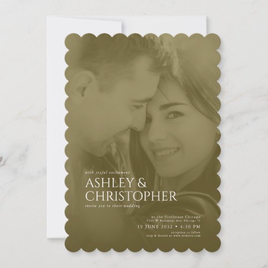 Elegantes Golden Brown Duotone Foto Wedding Einladung (Vorderseite)