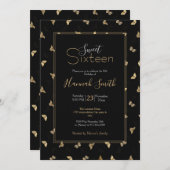 Elegantes Golden Butterflies Schwarzes Muster Einladung (Vorne/Hinten)