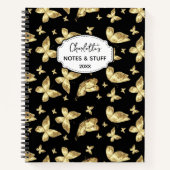 Elegantes Golden Butterfly Script Name Monogram Notizblock (Vorderseite)