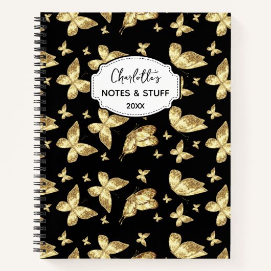 Elegantes Golden Butterfly Script Name Monogram Notizblock (Vorderseite)