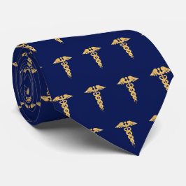 Elegantes Golden Caduceus Muster auf Navy Blue Nec Krawatte