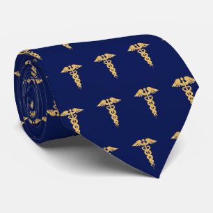 Elegantes Golden Caduceus Muster auf Navy Blue Nec Krawatte