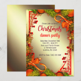 Elegantes Golden Christmas Dinner Party Einladung
