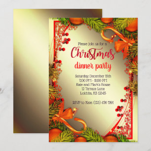 Elegantes Golden Christmas Dinner Party Einladung