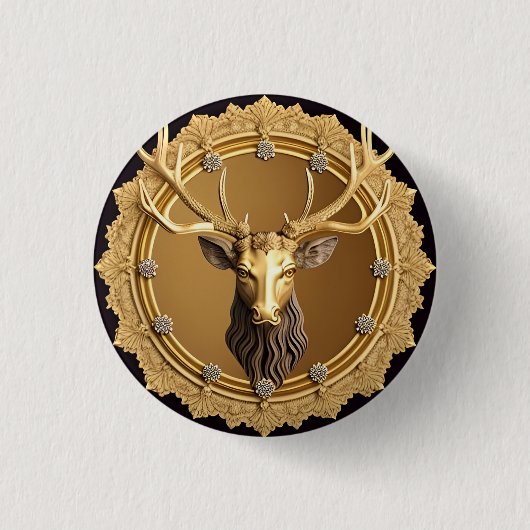 Elegantes Golden Deer Emblem mit Verziertem Rahmen Button (Vorderseite)