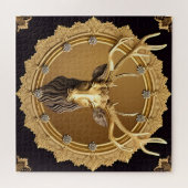 Elegantes Golden Deer Emblem mit Verziertem Rahmen Puzzle (Horizontal)