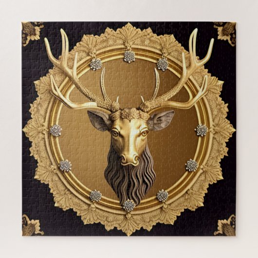 Elegantes Golden Deer Emblem mit Verziertem Rahmen Puzzle (Vertikal)