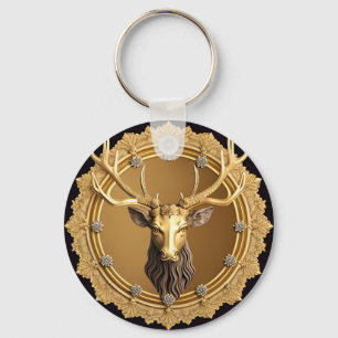 Elegantes Golden Deer Emblem mit Verziertem Rahmen Schlüsselanhänger