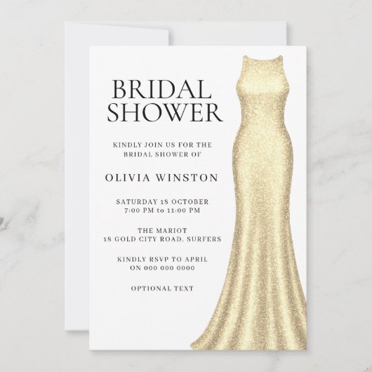 Elegantes Golden Dress Brautparty Einladung (Vorderseite)
