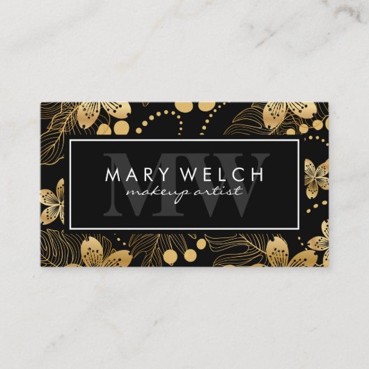 Elegantes Golden Floral Muster Visitenkarte (Vorderseite)