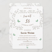 Elegantes Golden Floral Sweet 16 Überraschendes Pa Einladung (Vorne/Hinten)