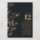 Elegantes Golden Floral Tischnummer Seating Chart (Rückseite)