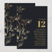 Elegantes Golden Floral Tischnummer Seating Chart (Vorne/Hinten)