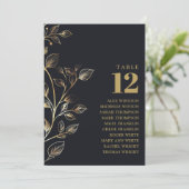 Elegantes Golden Floral Tischnummer Seating Chart (Stehend Vorderseite)
