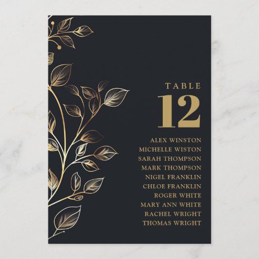Elegantes Golden Floral Tischnummer Seating Chart (Vorderseite)
