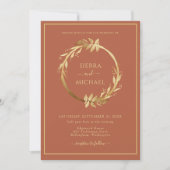 Elegantes Golden Foliage Terracotta Rust Wedding Einladung (Vorderseite)