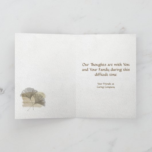Elegantes Golden Ginkgo Tieftes Beileid Karte (Innenseite)