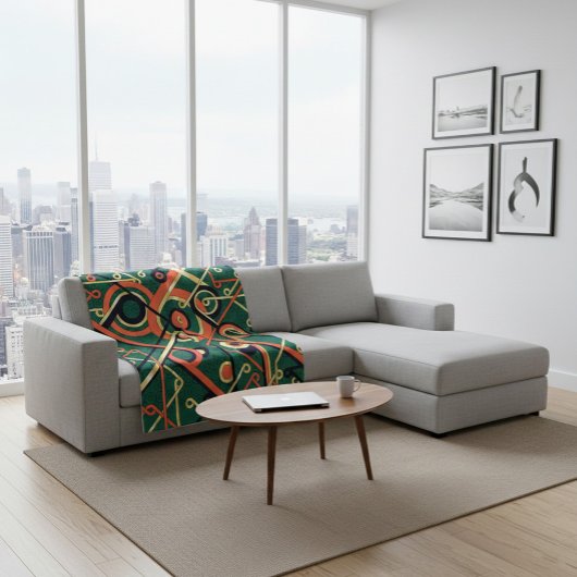 Elegantes Golden & Green Art Deco Geometrische Dec Fleecedecke