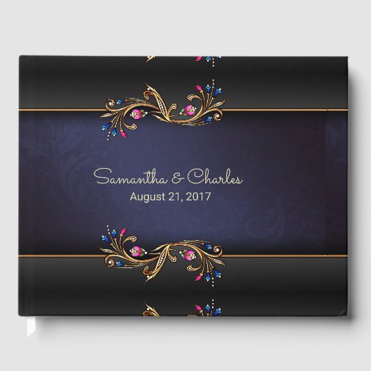 Elegantes Golden Jewel Blume Wedding Gästebuch (Vorderseite)
