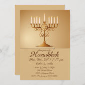 Elegantes Golden Menorah Hanukkah Party Einladung (Vorne/Hinten)