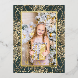 Elegantes Golden Merry Christmas Foto Folien Feiertagspostkarte