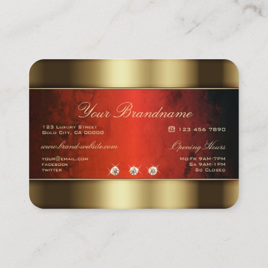 Elegantes Golden mit Rotem Marmor und Imitate Diam Visitenkarte (Rückseite)