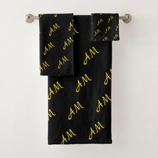 Elegantes Golden Monogram auf Schwarz Badhandtuch Set (Insitu)