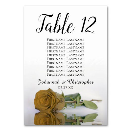 Elegantes Golden Ochre Rose Seating Chart Hochzeit Tischnummer (Rückseite)