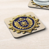 Elegantes Golden Ornamental-Wappen mit Schild Getränkeuntersetzer (Linke Seite)