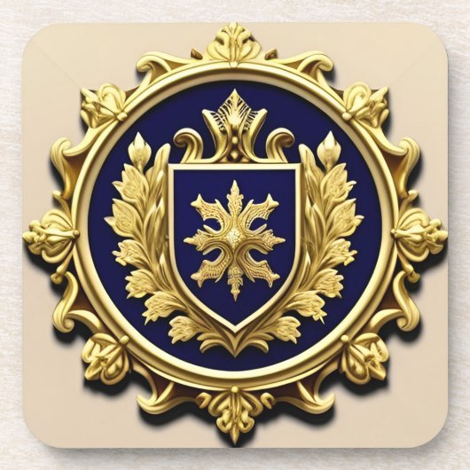 Elegantes Golden Ornamental-Wappen mit Schild Getränkeuntersetzer (Vorderseite)