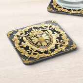 Elegantes Golden Ornamental-Wappen mit Schild Getränkeuntersetzer (Linke Seite)