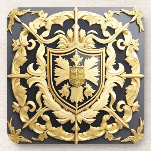 Elegantes Golden Ornamental-Wappen mit Schild Getränkeuntersetzer (Vorderseite)