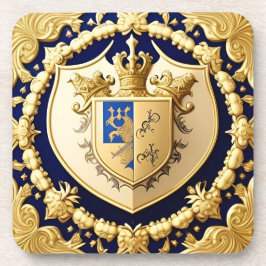 Elegantes Golden Ornamental-Wappen mit Schild Getränkeuntersetzer