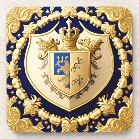 Elegantes Golden Ornamental-Wappen mit Schild Getränkeuntersetzer (Vorderseite)