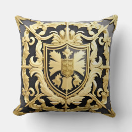 Elegantes Golden Ornamental-Wappen mit Schild Kissen