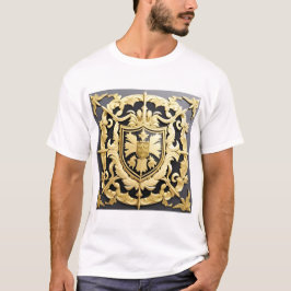 Elegantes Golden Ornamental-Wappen mit Schild T-Shirt
