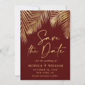 Elegantes Golden Palm Branch Wedding Foto Save The Date (Vorderseite)