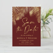 Elegantes Golden Palm Branch Wedding Foto Save The Date (Stehend Vorderseite)
